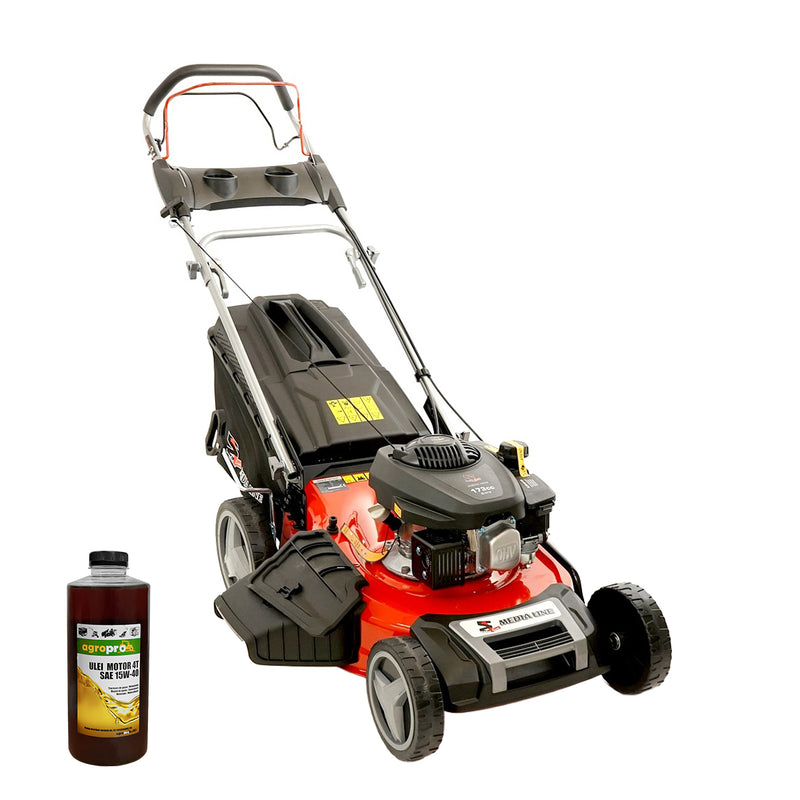 Masina tuns gazon Media Line MG 51-173S motor 4.0 CP latime lucru 51 cm autopropulsata volum cos 65 l + 1l ulei motor