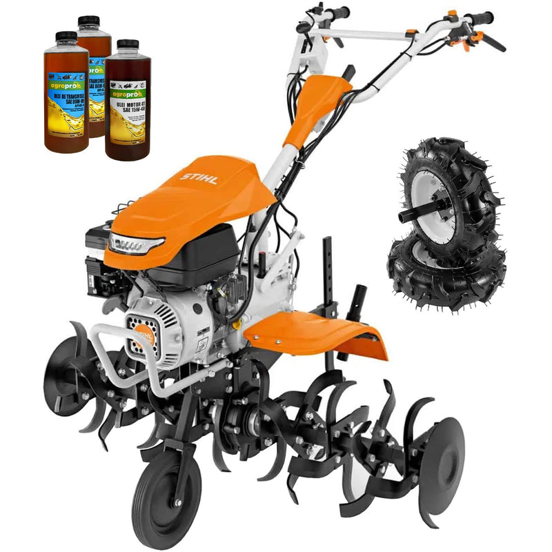 Motosapa STIHL MH 700 motor 7 CP benzina 2+1 viteze latime lucru 98-121 cm freze roti cauciuc 4.00x8" 4l ulei