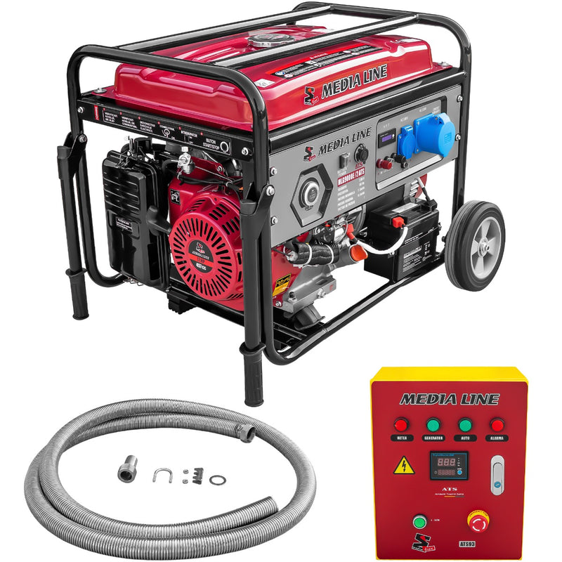 Generator curent Media Line MLG 9000E/2 +ATS putere maxima 8 KVA monofazat rezervor 25 L pornire electrica + kit evacuare esapament 3m