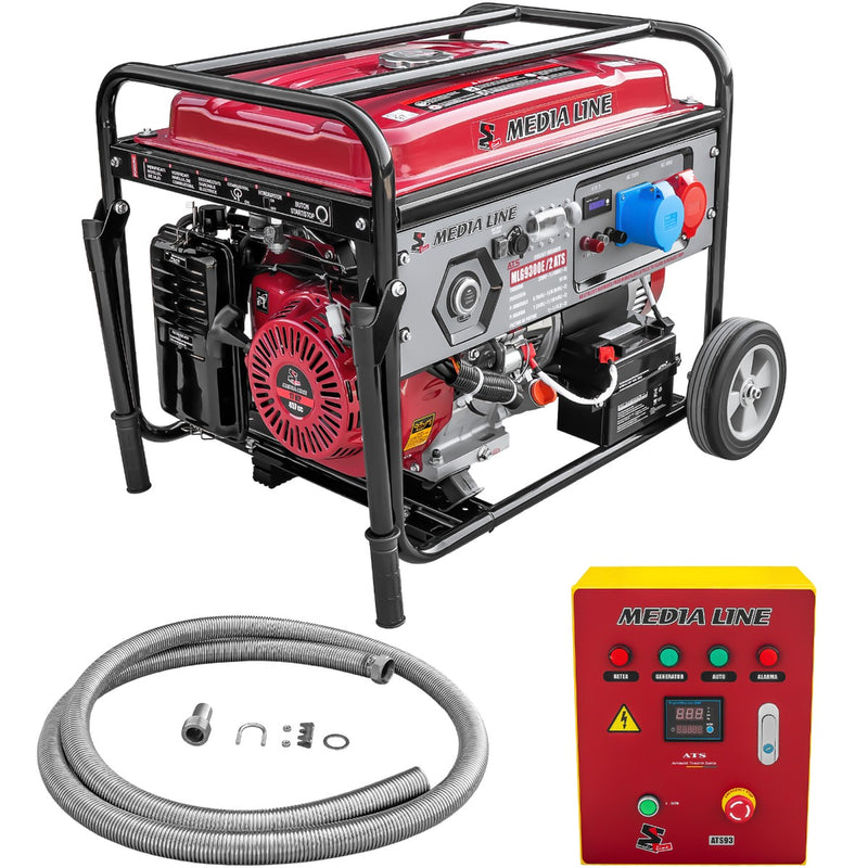Generator curent Media Line MLG 9300E/2 +ATS putere maxima 10 KVA trifazat rezervor 25 L pornire electrica + kit evacuare esapament 3m
