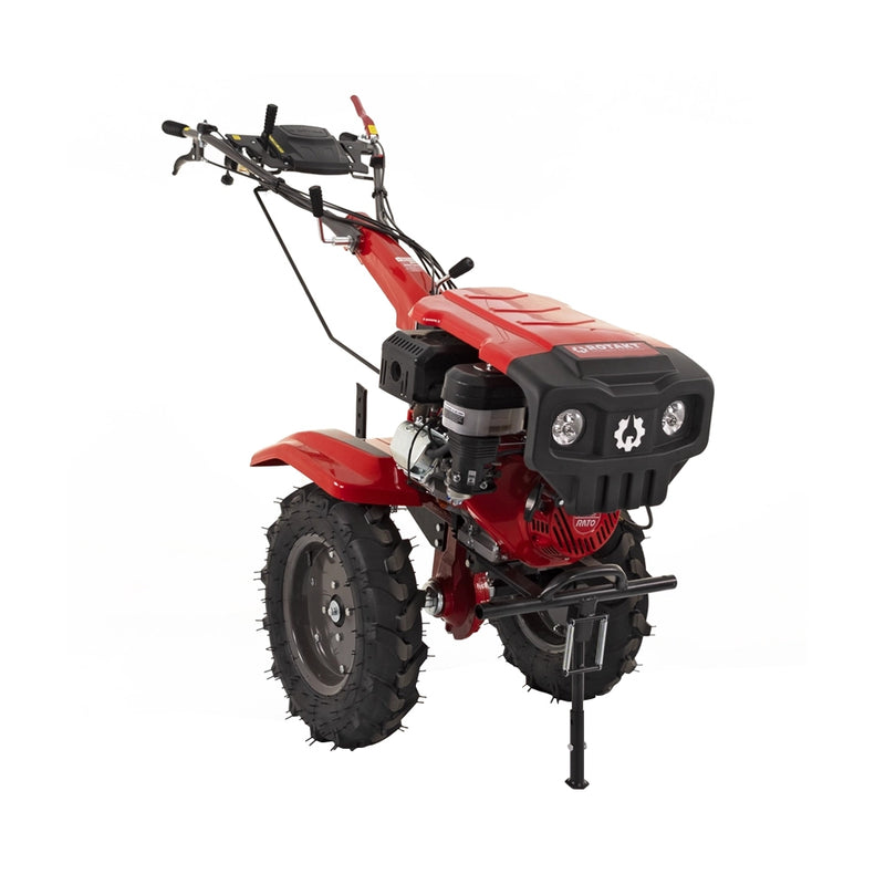 Motocultor Rotakt Ghepard RO10RE-2P motor 10CP 301 cmc benzina 2+1 viteze latime lucru 56-105 cm freze roti cauciuc 5.00-12" pornire electrica 2 prize de putere roti metal plug arat rarita reglabila plug cartofi cultivator plug reversibil remorca 5l ulei