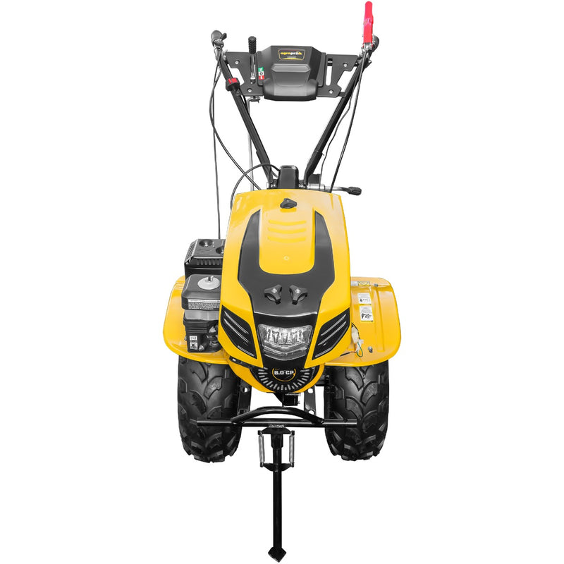 Motocultor AgroPro HS 1000B NEW-1 motor 8 CP benzina EURO V 2+1 viteze latime lucru 115 cm freze 2+1+1 roti ATV 19x7-8 capota cu far roti metal plug arat rarita reglabila 3l ulei