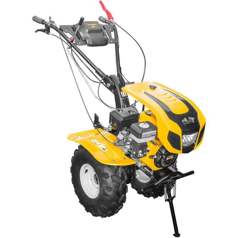Motocultor AgroPro HS 1000B NEW-1 motor 8 CP benzina EURO V 2+1 viteze latime lucru 115 cm freze 2+1+1 roti ATV 19x7-8 capota cu far roti metal plug arat rarita reglabila 3l ulei
