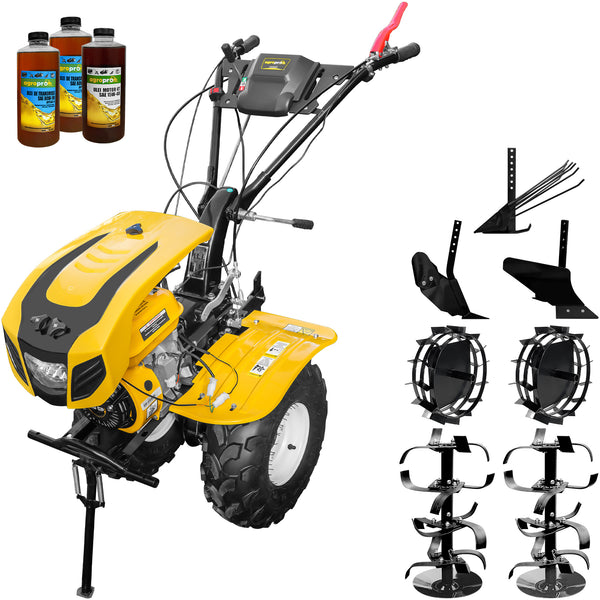 Motocultor AgroPro HS 1000B NEW-1 motor 8 CP benzina EURO V 2+1 viteze latime lucru 115 cm freze 2+1+1 roti ATV 19x7-8 capota cu far roti metal plug arat rarita reglabila plug cartofi 3l ulei