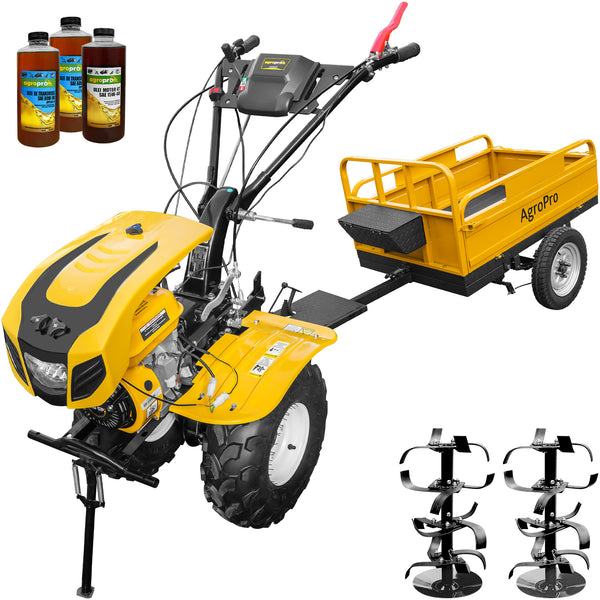 Motocultor AgroPro HS 1000B NEW-1 motor 8 CP benzina EURO V 2+1 viteze latime lucru 115 cm freze 2+1+1 roti ATV 19x7-8 capota cu far remorca 3l ulei
