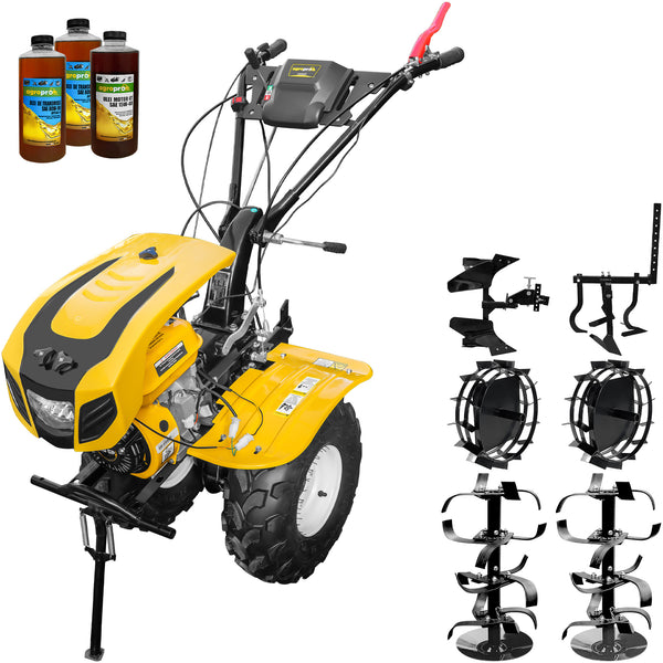Motocultor AgroPro HS 1000B NEW-1 motor 8 CP benzina EURO V 2+1 viteze latime lucru 115 cm freze 2+1+1 roti ATV 19x7-8 capota cu far roti metal cultivator plug reversibil 3l ulei