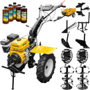 Motocultor AgroPro HS 1100D motor 16 CP benzina EURO V 2+1 viteze latime lucru 135 cm freze 2+1+1 roti 5.00-12 roti metal plug arat rarita reglabila plug cartofi cultivator plug reversibil remorca 5l ulei