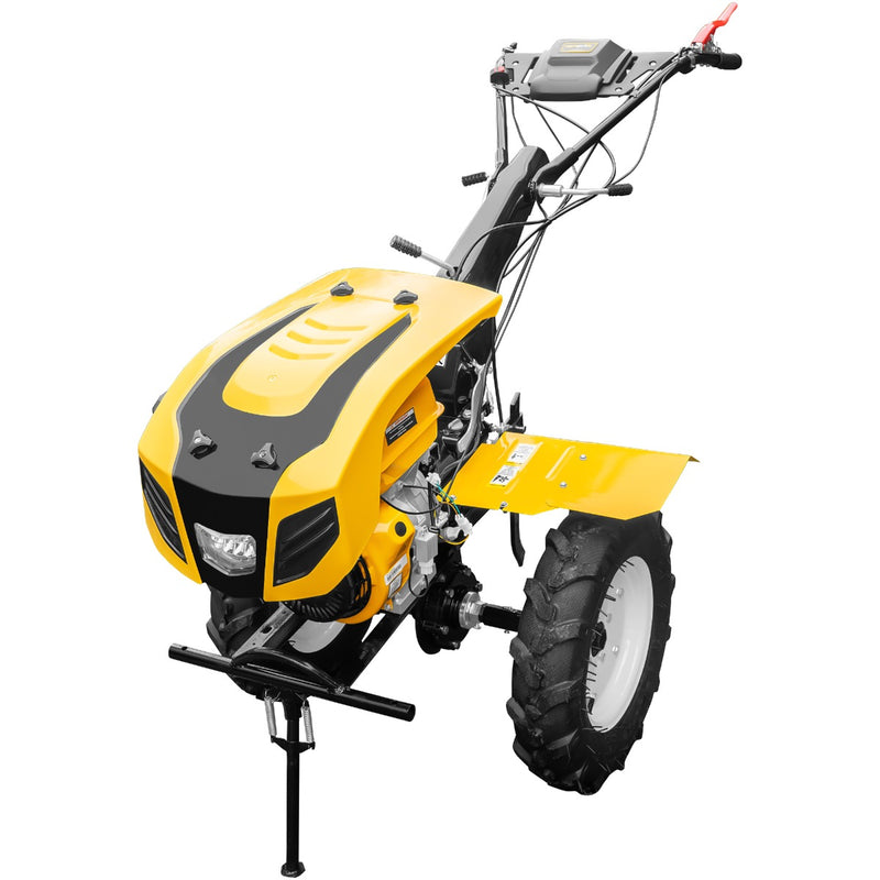 Motocultor AgroPro HS 1100D motor 16 CP benzina EURO V 2+1 viteze latime lucru 135 cm freze 2+1+1 roti 5.00-12 capota cu far roti metal plug arat rarita reglabila plug cartofi cultivator 5l ulei