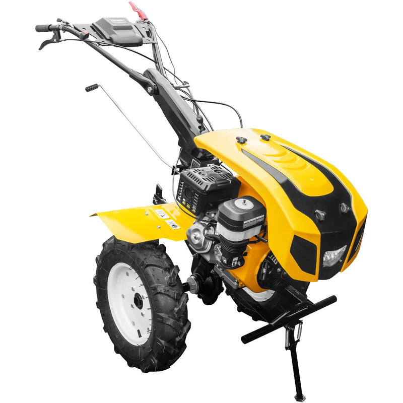 Motocultor AgroPro HS 1100D motor 16 CP benzina EURO V 2+1 viteze latime lucru 135 cm freze 2+1+1 roti 5.00-12 capota cu far roti metal plug arat rarita reglabila plug cartofi cultivator 5l ulei