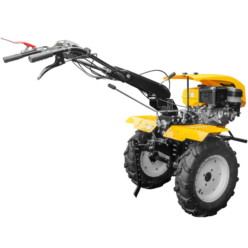 Motocultor AgroPro HS 1100D motor 16 CP benzina EURO V 2+1 viteze latime lucru 135 cm freze 2+1+1 roti 5.00-12 capota cu far roti metal plug arat rarita reglabila plug cartofi cultivator 5l ulei