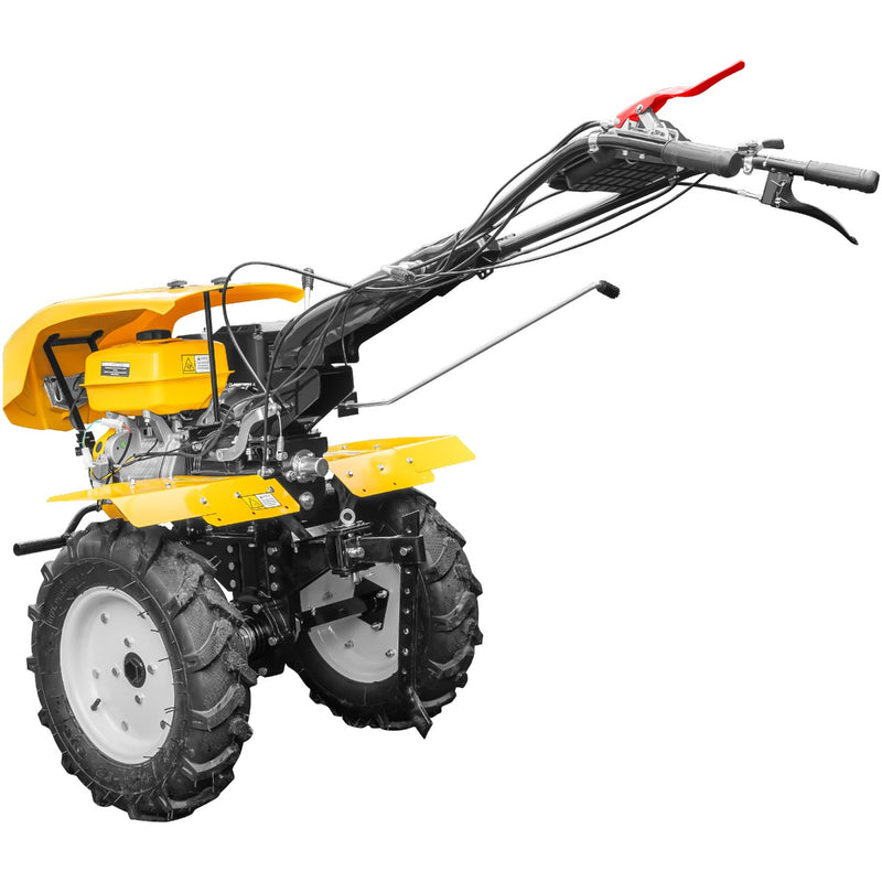 Motocultor AgroPro HS 1100D motor 16 CP benzina EURO V 2+1 viteze latime lucru 135 cm freze 2+1+1 roti 5.00-12 capota cu far roti metal plug arat rarita reglabila plug cartofi cultivator 5l ulei