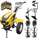 Motocultor AgroPro HS 1100D motor 16 CP benzina EURO V 2+1 viteze latime lucru 135 cm freze 2+1+1 roti 5.00-12 capota cu far roti metal plug arat rarita reglabila plug cartofi cultivator plug reversibil 5l ulei