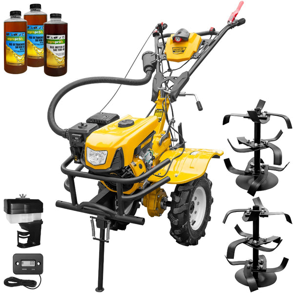 Motocultor AgroPro HS 950 motor 7 CP 2+1 viteze latime lucru 65-95 cm freze roti cauciuc 4.00x8 tahometru filtru aer umed/uscat 3l ulei