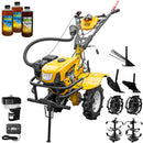 Motocultor AgroPro HS 950 motor 7 CP 2+1 viteze latime lucru 65-95 cm freze roti cauciuc 4.00x8 tahometru filtru aer umed/uscat roti metal plug arat rarita reglabila plug cartofi 3l ulei