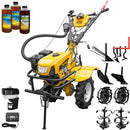 Motocultor AgroPro HS 950 motor 7 CP 2+1 viteze latime lucru 65-95 cm freze roti cauciuc 4.00x8 tahometru filtru aer umed/uscat roti metal plug arat rarita reglabila plug cartofi cultivator 3l ulei