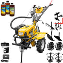 Motocultor AgroPro HS 950 motor 7 CP 2+1 viteze latime lucru 65-95 cm freze roti cauciuc 4.00x8 tahometru filtru aer umed/uscat roti metal plug arat rarita reglabila plug cartofi cultivator plug reversibil 3l ulei