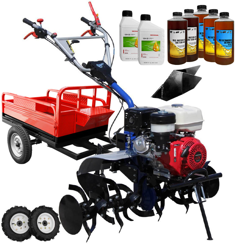 Motocultor AGT 13000 PREMIUM motor Honda GX390 13 CP latime lucru 120 cm 2+1 viteze freze rarita fixa roti cauciuc 5.00-12 remorca 6.2l ulei