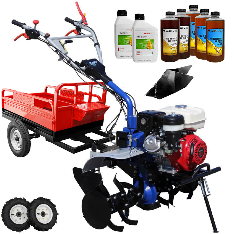 Motocultor AGT 9000 PREMIUM motor Honda GX340 11 CP latime lucru 90 cm 2+1 viteze freze rarita fixa roti cauciuc 5.00-12 remorca 6.2l ulei