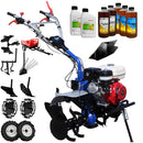 Motocultor AGT 9000 PREMIUM motor Honda GX270 9 CP latime lucru 90 cm 2+1 viteze freze rarita fixa roti cauciuc 5.00-12 roti metal plug arat rarita reglabila plug cartofi cultivator plug reversibil remorca 6.2l ulei