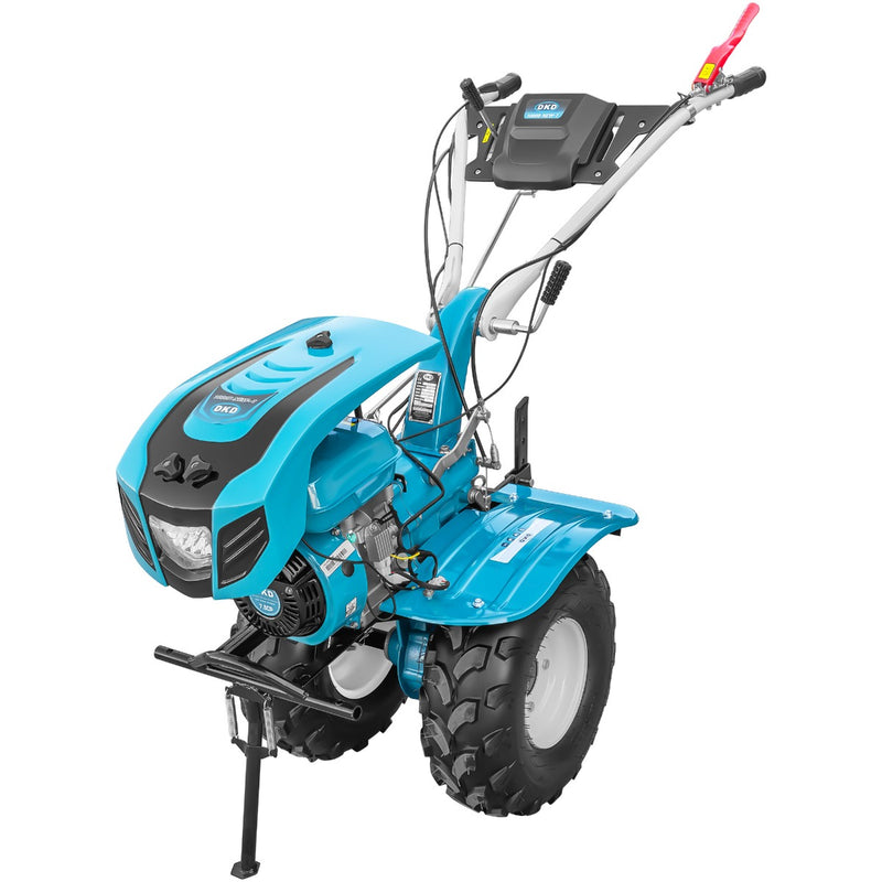 Motocultor DKD 1000B NEW 1 motor 7.5 CP benzina 2+1 viteze freze 60-120 cm roti ATV 19/7-8 capota far LED roti metal plug arat rarita reglabila plug cartofi cultivator plug reversibil remorca 3l ulei