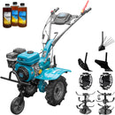 Motocultor DKD 100B motor 7 CP benzina 2+1 viteze latime lucru 50-87 cm freze roti cauciuc 4.00x8" roti metal plug arat rarita reglabila plug cartofi 3l ulei