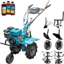 Motocultor DKD 100B motor 7 CP benzina 2+1 viteze latime lucru 50-87 cm freze roti cauciuc 4.00x8" roti metal plug arat rarita reglabila plug cartofi cultivator 3l ulei