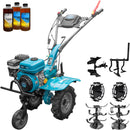 Motocultor DKD 100B motor 7 CP benzina 2+1 viteze latime lucru 50-87 cm freze roti cauciuc 4.00x8" roti metal cultivator plug reversibil 3l ulei