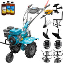 Motocultor DKD 100B motor 7 CP benzina 2+1 viteze latime lucru 50-87 cm freze roti cauciuc 4.00x8" roti metal plug arat rarita reglabila plug cartofi cultivator plug reversibil remorca 3l ulei