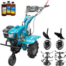Motocultor DKD 100B NEW motor 7 CP benzina 2+1 viteze latime lucru 50-89 cm freze roti cauciuc 4.00x8" capota cu far LED roti metal plug arat rarita reglabila 3l ulei