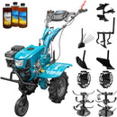 Motocultor DKD 100B NEW motor 7 CP benzina 2+1 viteze latime lucru 50-89 cm freze roti cauciuc 4.00x8" capota cu far LED roti metal plug arat rarita reglabila plug cartofi cultivator plug reversibil 3l ulei