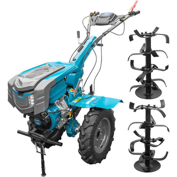 Motocultor DKD 1010D NEW motor 16 CP benzina 2+1 viteze latime lucru 80-110 cm freze roti cauciuc 5.00x12" capota cu far LED