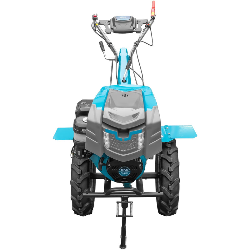 Motocultor DKD 1010D NEW motor 16 CP benzina 2+1 viteze latime lucru 80-110 cm freze roti cauciuc 5.00x12" capota cu far LED remorca 5l ulei