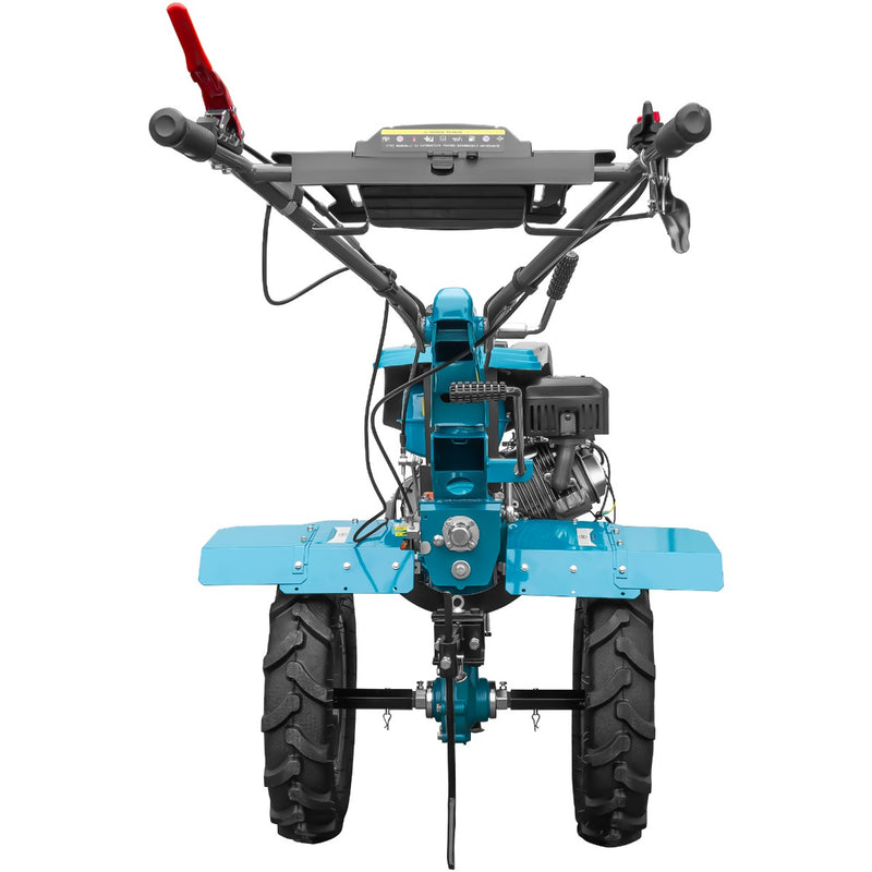 Motocultor DKD 1010D NEW motor 16 CP benzina 2+1 viteze latime lucru 80-110 cm freze roti cauciuc 5.00x12" capota cu far LED roti metal plug arat rarita reglabila plug cartofi cultivator 5l ulei