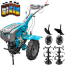 Motocultor DKD 1010D NEW motor 16 CP benzina 2+1 viteze latime lucru 80-110 cm freze roti cauciuc 5.00x12" capota cu far LED roti metal plug arat rarita reglabila 5l ulei