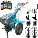 Motocultor DKD 1010D NEW motor 16 CP benzina 2+1 viteze latime lucru 80-110 cm freze roti cauciuc 5.00x12" capota cu far LED roti metal plug arat rarita reglabila plug cartofi cultivator 5l ulei