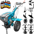 Motocultor DKD 1010D NEW motor 16 CP benzina 2+1 viteze latime lucru 80-110 cm freze roti cauciuc 5.00x12" capota cu far LED roti metal plug arat rarita reglabila plug cartofi cultivator plug reversibil 5l ulei