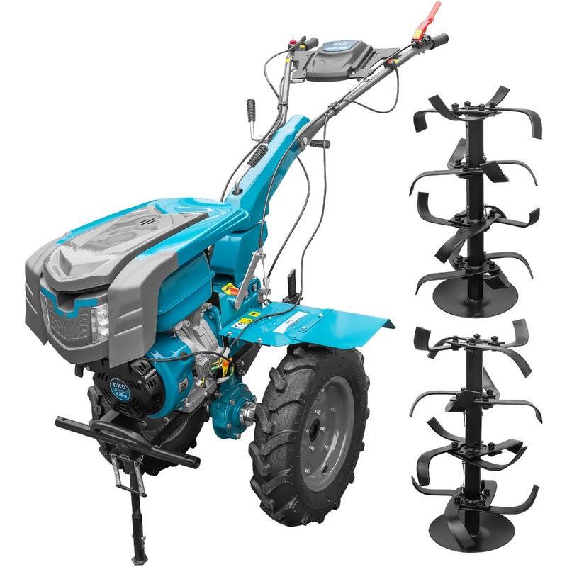 Motocultor DKD 1010D NEW motor 16 CP benzina 2+1 viteze latime lucru 80-110 cm freze roti cauciuc 5.00x12" capota cu far LED 5l ulei