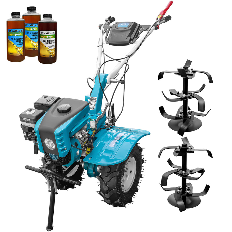 Motocultor DKD 1000B NEW motor 8 CP benzina 2+1 viteze latime lucru 105 cm freze roti cauciuc 5.00-8" capota cu far ghidon reglabil inaltime 3l ulei