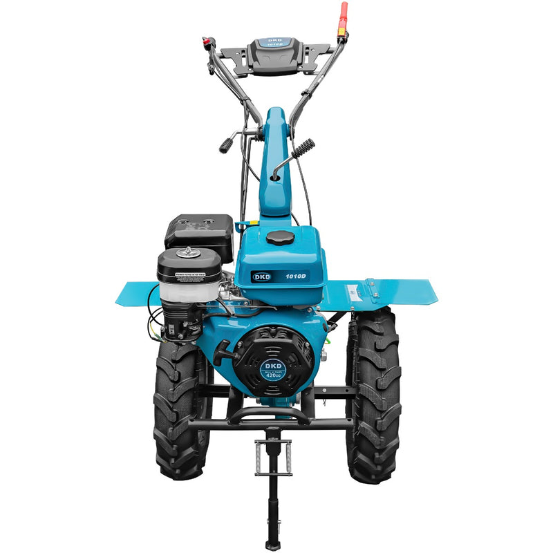 Motocultor DKD 1010D motor 16 CP benzina 2+1 viteze latime lucru 80-110 cm freze roti cauciuc 5.00x12" roti metal plug arat rarita reglabila plug cartofi cultivator plug reversibil 5l ulei