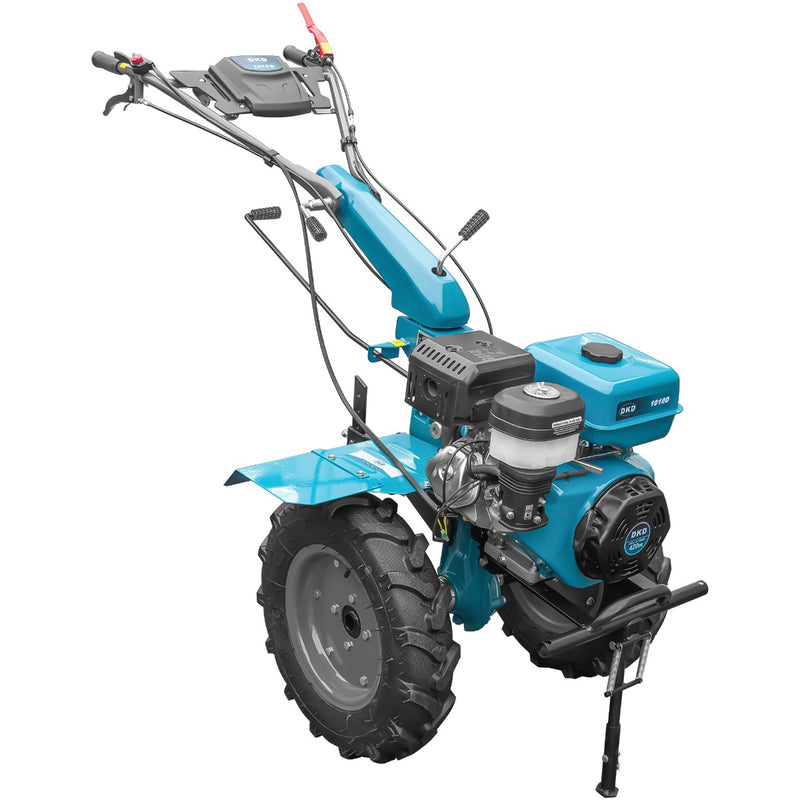 Motocultor DKD 1010D motor 16 CP benzina 2+1 viteze latime lucru 80-110 cm freze roti cauciuc 5.00x12" roti metal plug arat rarita reglabila plug cartofi cultivator plug reversibil 5l ulei