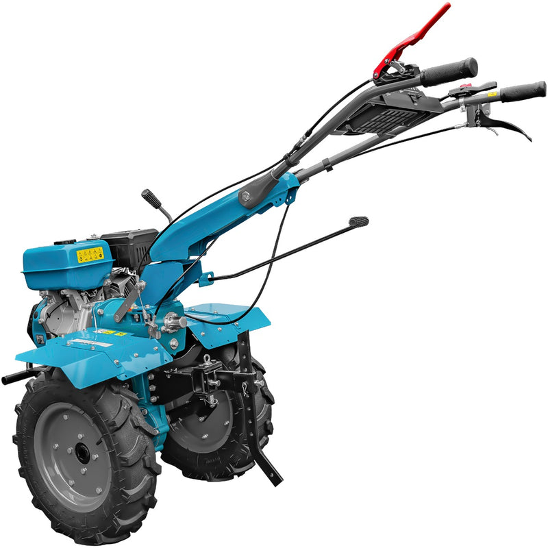 Motocultor DKD 1010D motor 16 CP benzina 2+1 viteze latime lucru 80-110 cm freze roti cauciuc 5.00x12" roti metal plug arat rarita reglabila plug cartofi cultivator plug reversibil 5l ulei