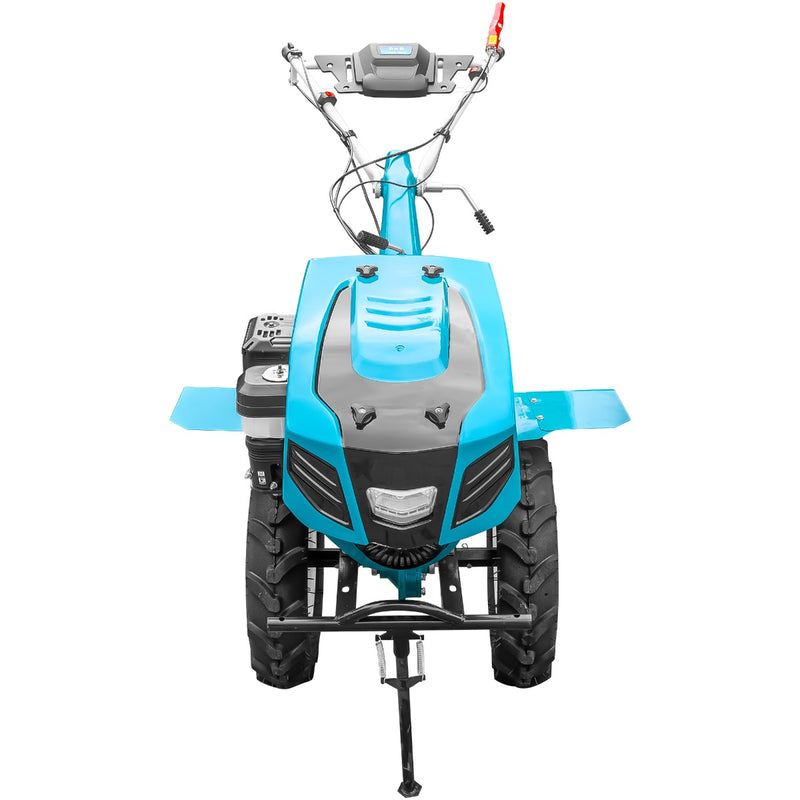 Motocultor profesional DKD HS 1100D motor 16 CP latime lucru 90-120 cm capota cu far freze roti cauciuc roti metal cultivator plug reversibil 5l ulei