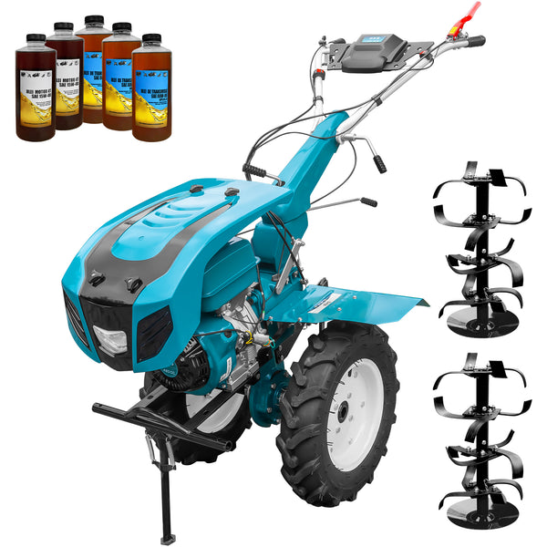 Motocultor profesional DKD HS 1100D motor 16 CP latime lucru 90-120 cm capota cu far freze roti cauciuc 5l ulei