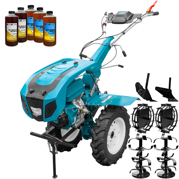 Motocultor profesional DKD HS 1100D motor 16 CP latime lucru 90-120 cm capota cu far freze roti cauciuc roti metal plug arat rarita reglabila 5l ulei