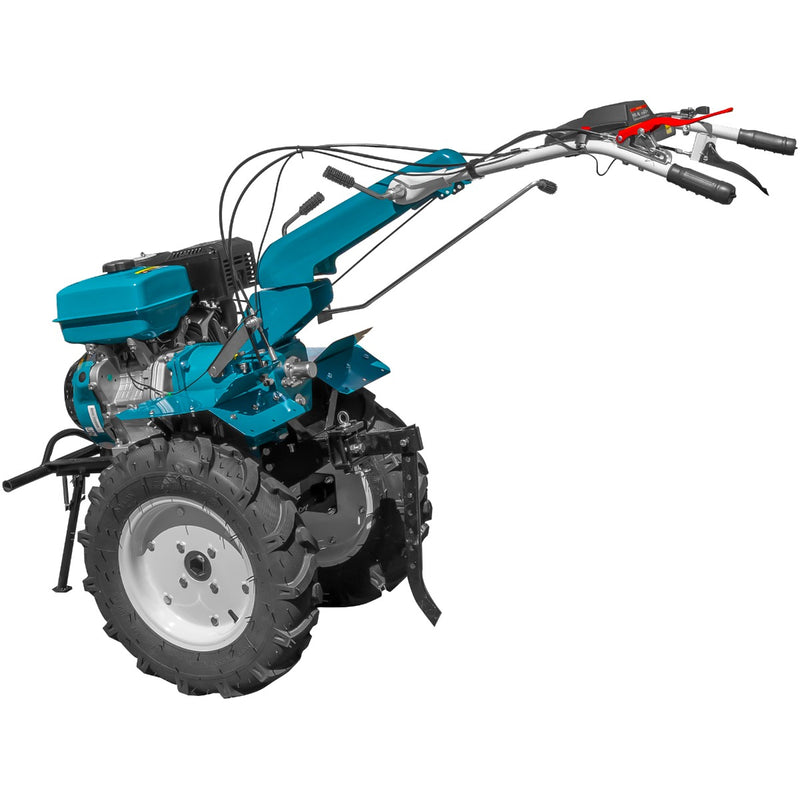 Motocultor profesional DKD HS 1100D motor 16 CP latime lucru 90-120 cm freze roti cauciuc roti metal plug arat rarita reglabila plug cartofi cultivator plug reversibil remorca 5l ulei