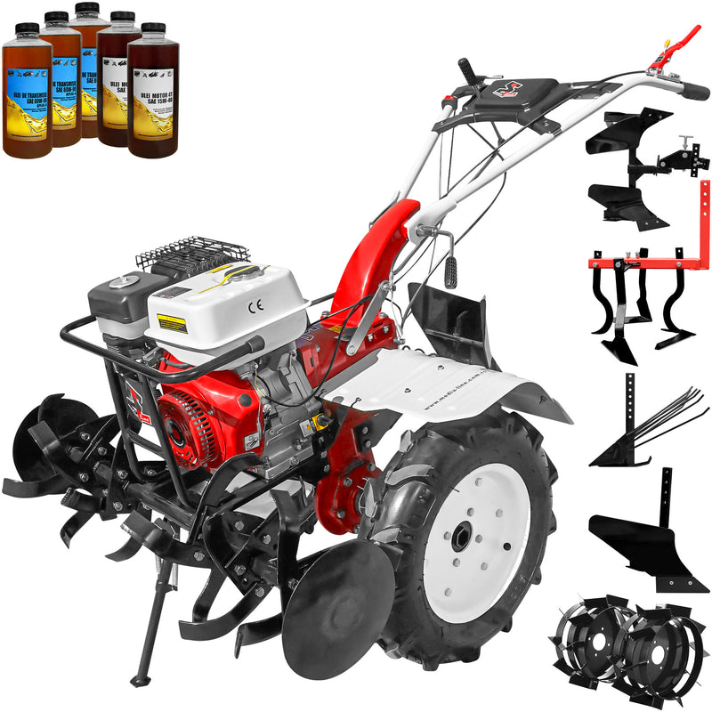 Motocultor Media Line 9500/5 CF motor 10 CP latime lucru 90 cm freze roti cauciuc 500x12 rarita fixa roti metal plug arat plug cartofi cultivator plug reversibil 5l ulei