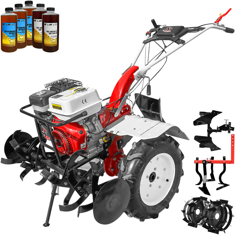 Motocultor Media Line 9500/5 CF motor 10 CP latime lucru 90 cm freze roti cauciuc 500x12 rarita fixa roti metal cultivator plug reversibil 5l ulei