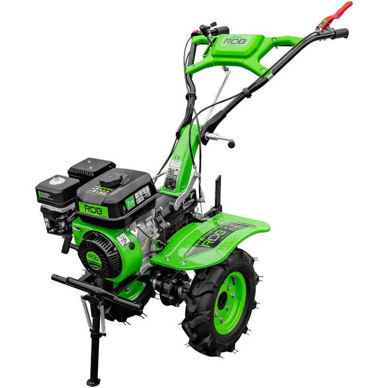 Motocultor RDB MQ170GS motor 7 CP benzina 2+1 viteze latime lucru 105 cm freze segmentabile roti cauciuc 4.00x8" roti metal plug arat rarita reglabila plug cartofi cultivator 3l ulei