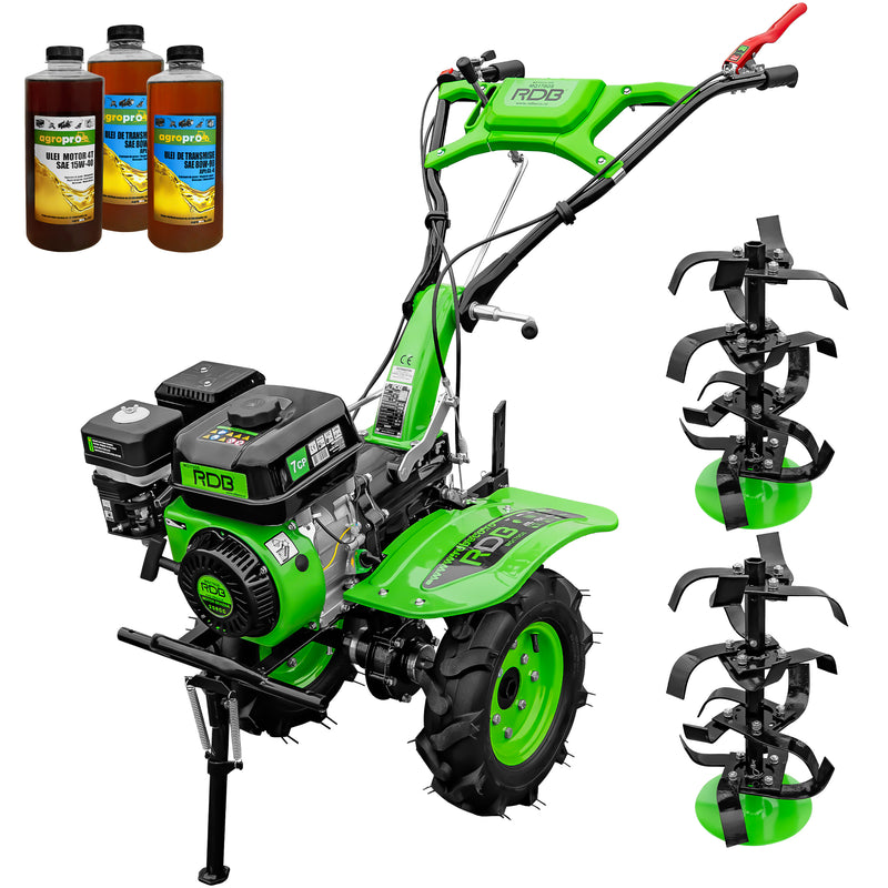 Motocultor RDB MQ170GS motor 7 CP benzina 2+1 viteze latime lucru 105 cm freze segmentabile roti cauciuc 4.00x8" 3l ulei