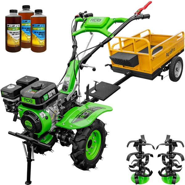 Motocultor RDB MQ170GS motor 7 CP benzina 2+1 viteze latime lucru 105 cm freze segmentabile roti cauciuc 4.00x8" remorca 3l ulei